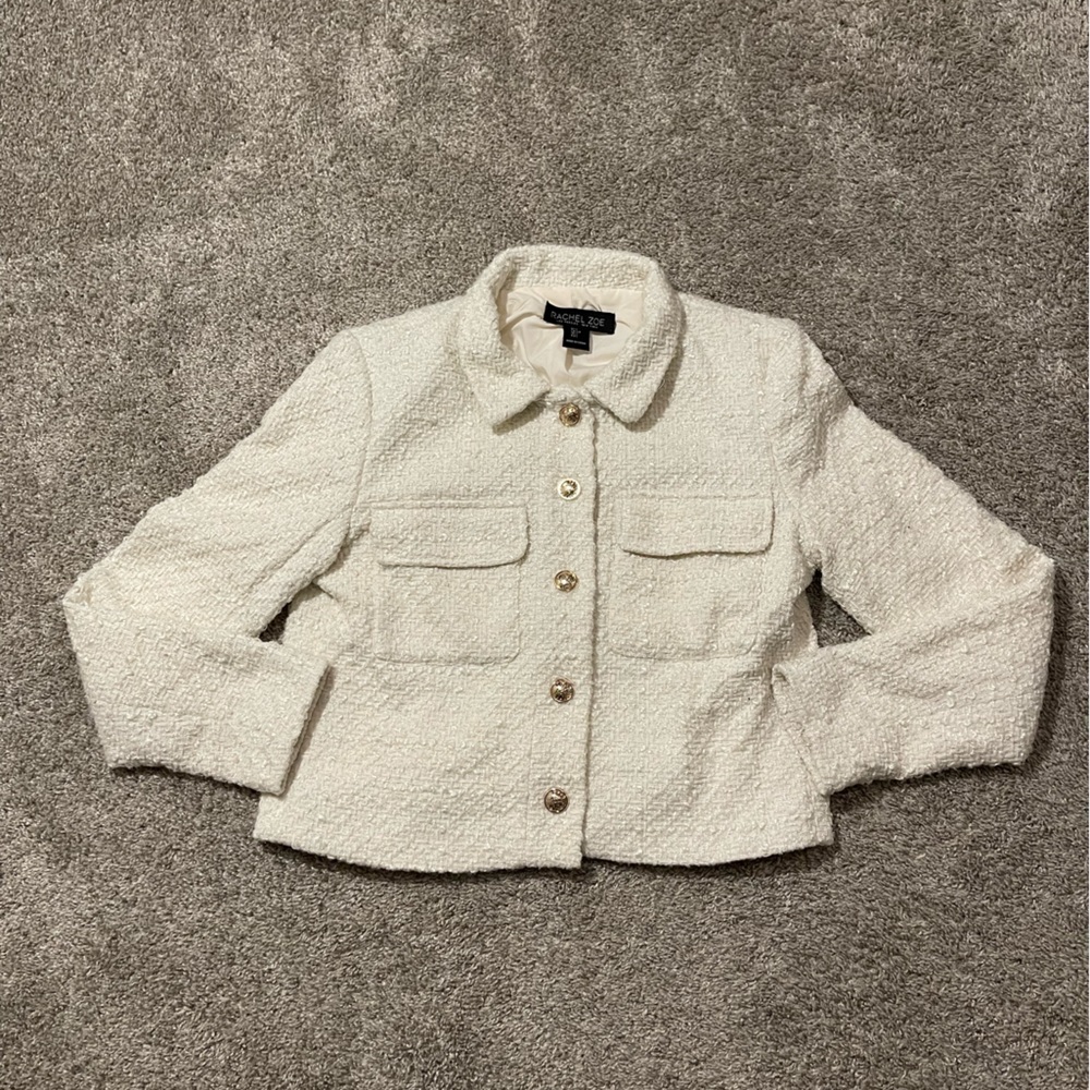 Rachel Zoe creme blazer with gold buttons